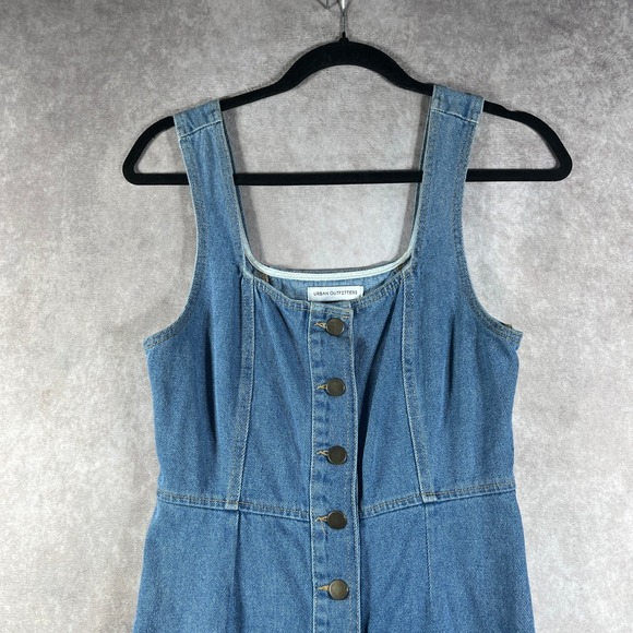 Urban Outfitters Denim Jumper Dress Womens Small Blue Button Front Mini Dress - Picture 2 of 8